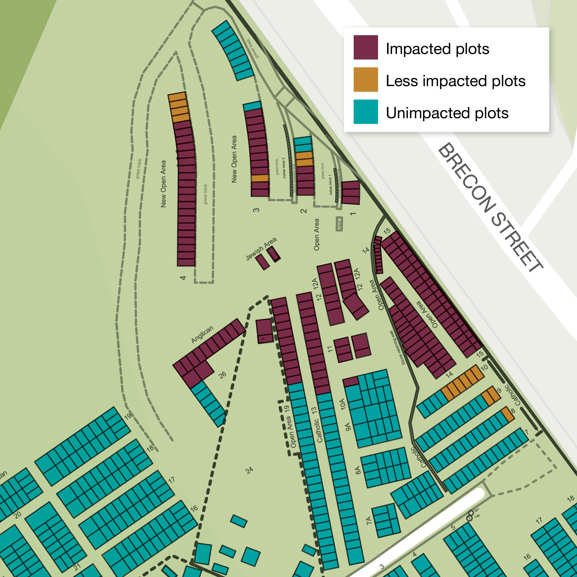 Map of impacted plots at Queenstown Cemetery