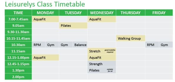 Leisurelys timetable March 2023