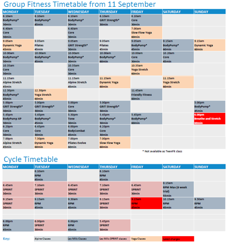 Picture of our group fit timetable