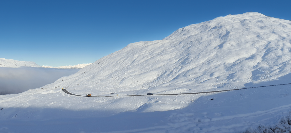 Crown Range Snow Winter Driving Sunny