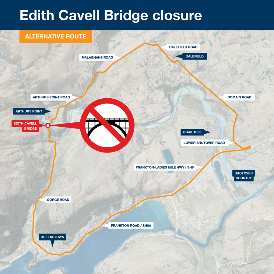 QLDC Edith Cavell Bridge Alternate Route Social Map Sep26